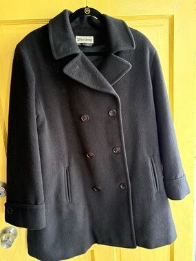 Womens or Men’s Double-Breasted Black Wool and Alpaca Coat